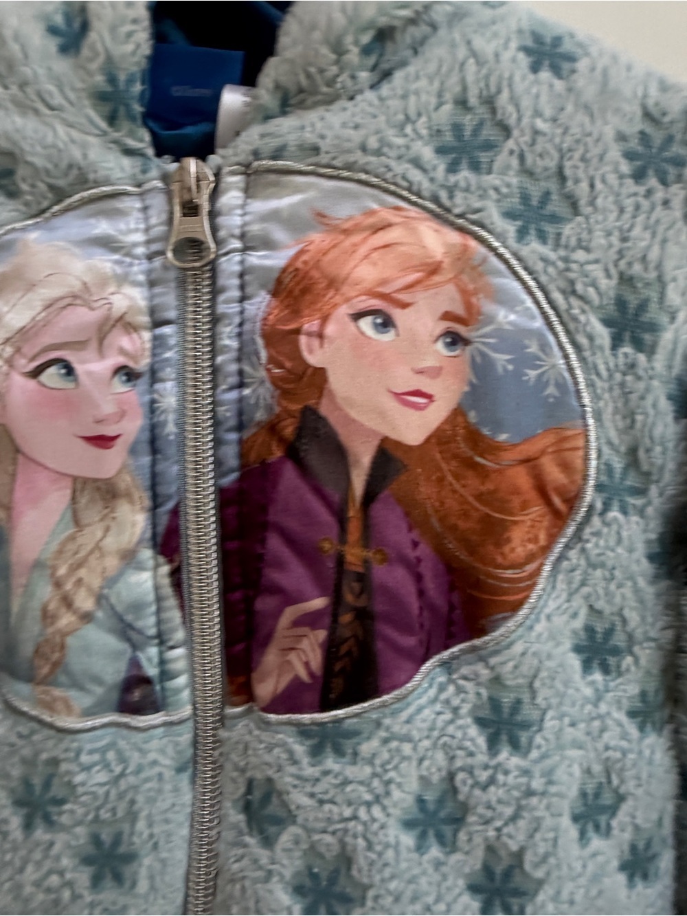 Disney Frozen 4T Girls Plush Light Blue Hooded Winter Puffer Jacket Elsa & Anna - Picture 2 of 7